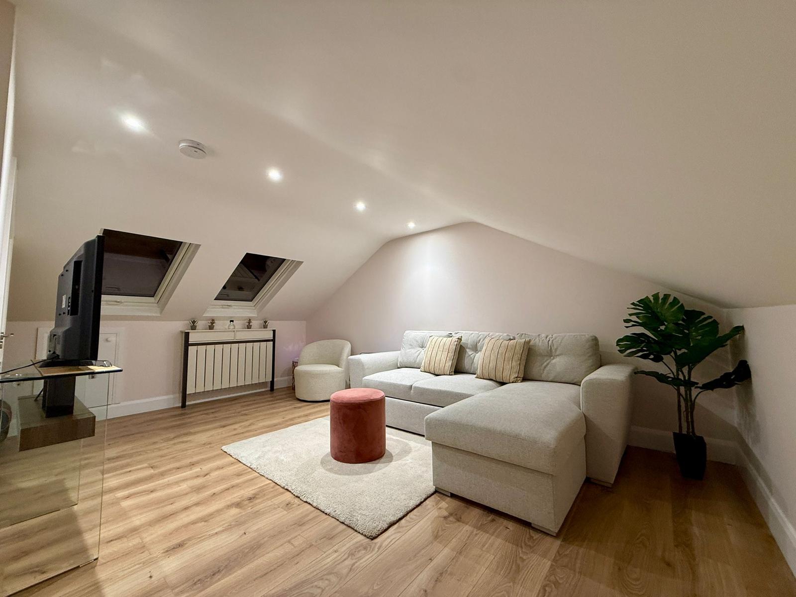 Attic conversion living room, Dublin