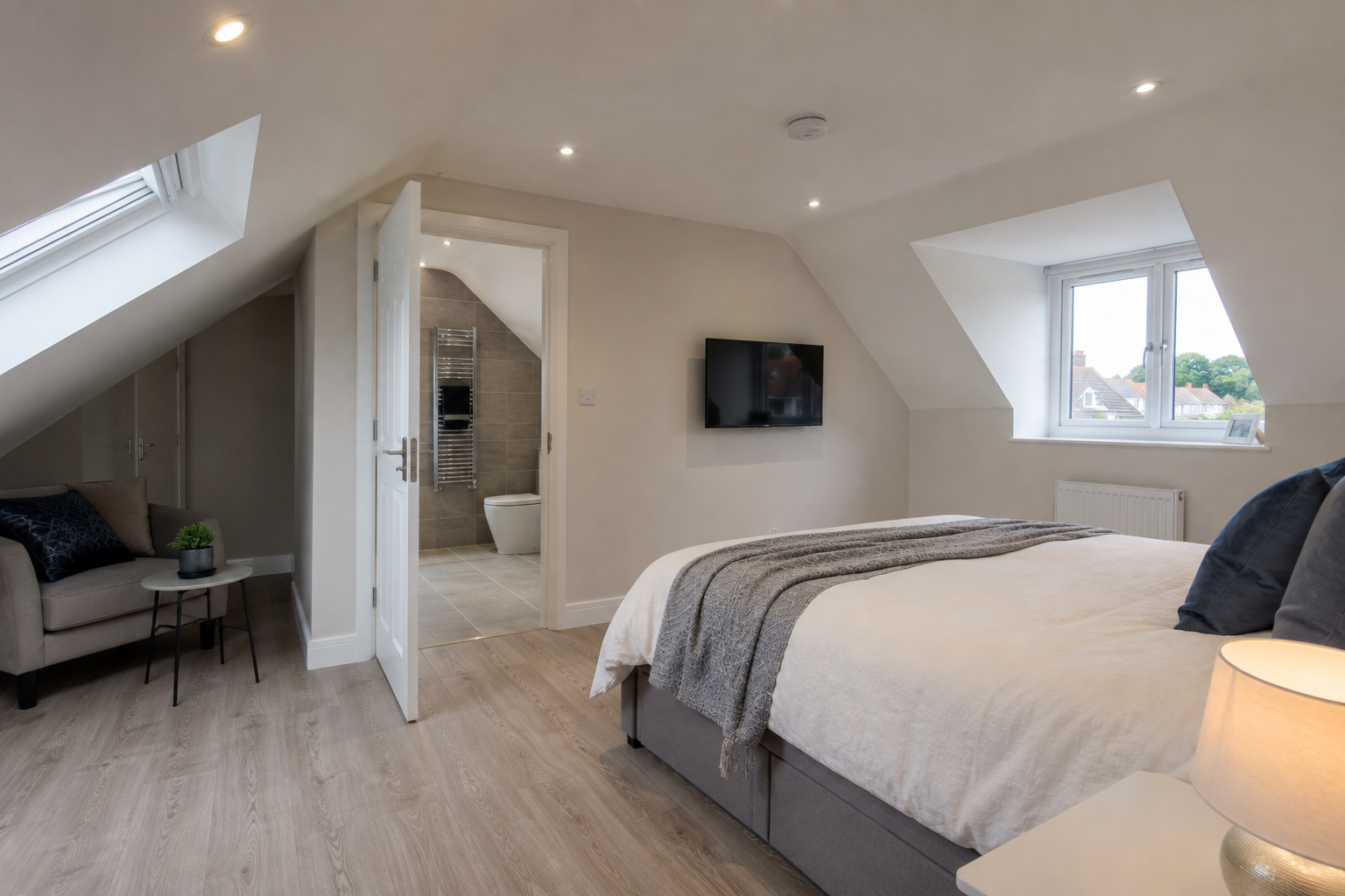 Finished attic conversion bedroom with en-suite door, Dublin