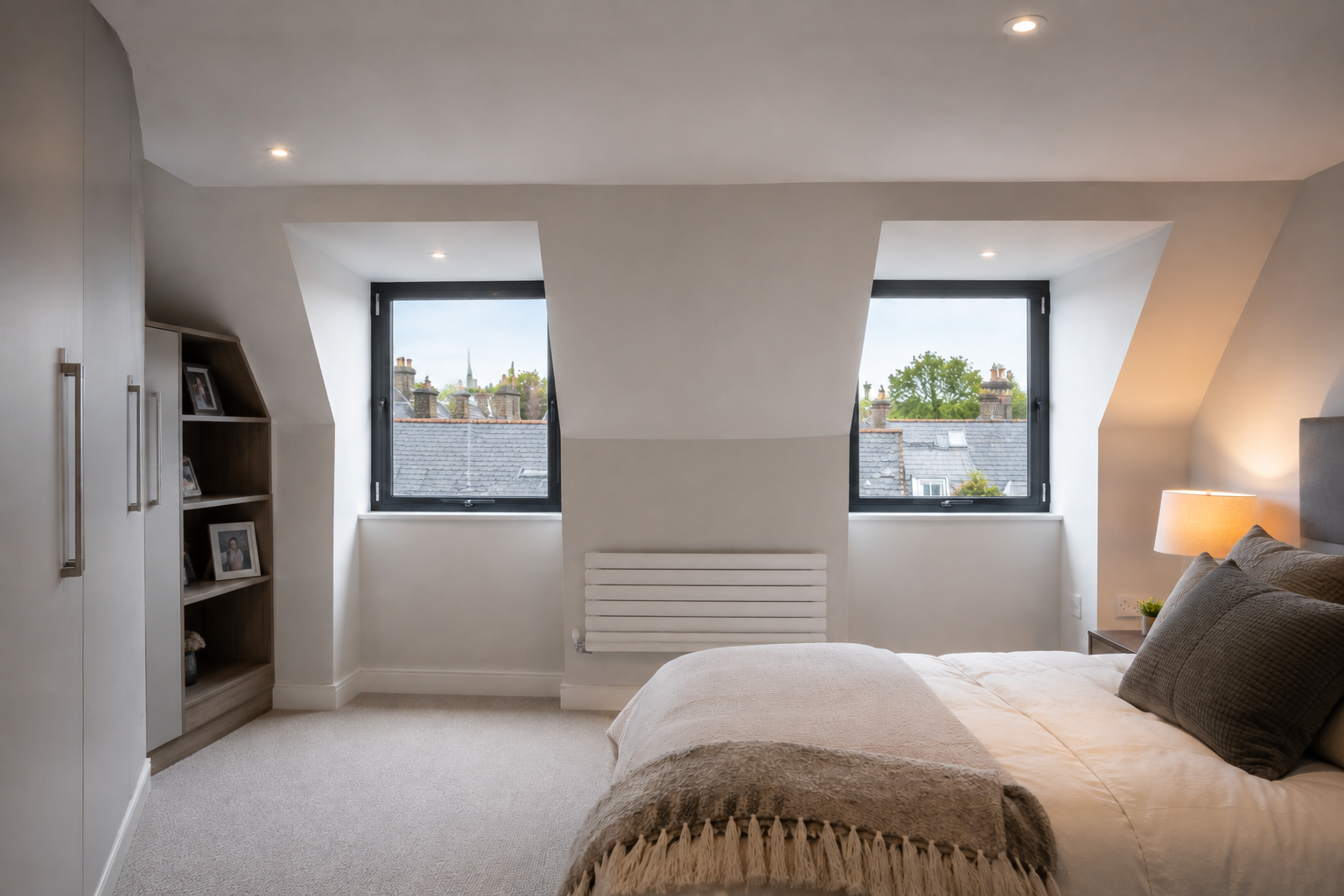 Dormer attic conversion bedroom with twin windows, Dublin